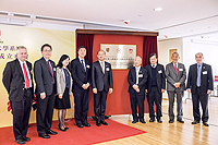(From left) Prof. Kenneth Pugh, Director of Haskins Laboratory, USA; Prof. Jing-Yang Jou, President of Taiwan Central University; Prof. Yan-Hwa Wu Lee, President of Taiwan Chiao Tung University; Prof. Joseph Sung, Vice-Chancellor and President of CUHK; Prof. Wang Enge, President of Peking University; Prof.OvidTzeng, President of University System of Taiwan; Prof. Yuen-Sang Leung, Dean of Faculty of Art, CUHK; Prof. William Shiyuan Wang of CUHK; and Prof. Kung-Yee Liang, President of Taiwan Yang Ming Univers